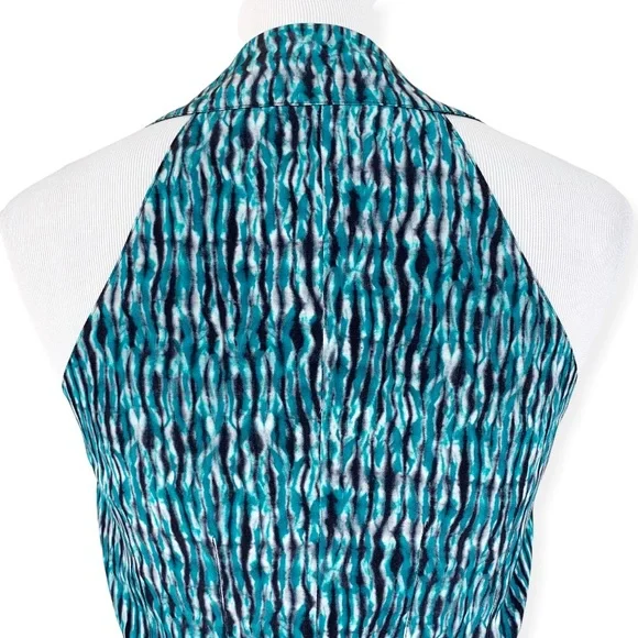 Proenza Schouler Teal Black Sleeveless Silk Print Wrap Mini Dress - Picture 8 of 14